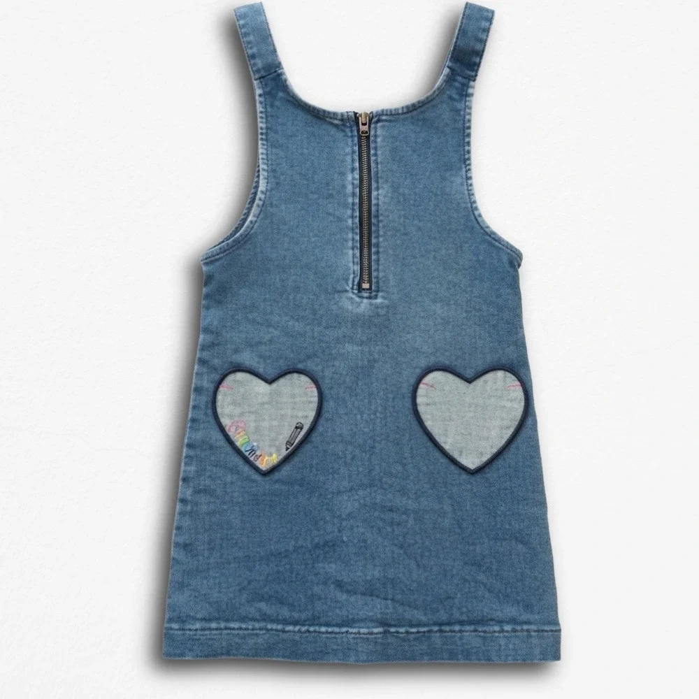 365 Kids From Garanimals Denim Jumper Dress Blue Heart Pockets Size 5 GAKD22035H